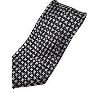 Pierre Cardin Silk Necktie Black and Silver Geometric - Like New